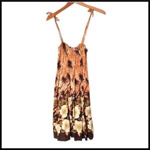 Hibiscus Collection Hawaii Smocked Sundress S Small Floral Print Tie‎ Straps